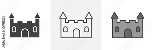 Castle icon in black and colored style.