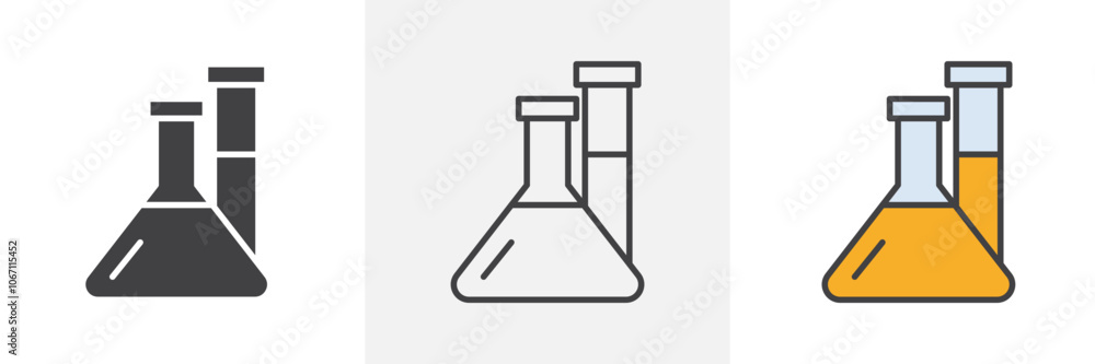 Beaker icon in black and colored style. Beaker icon in black and colored style.