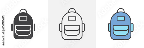 Backpack icon in black and colored style.