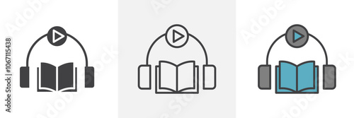 Audio book icon in black and colored style.