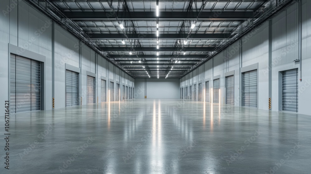 modern warehouse with wet floor, modern warehouse with wet floor,