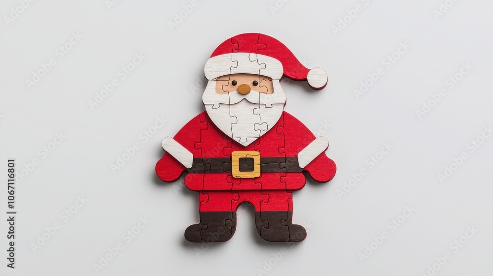 Colorful wooden Santa Claus puzzle piece on a white isolate background. Colorful wooden Santa Claus puzzle piece on a white isolate background.