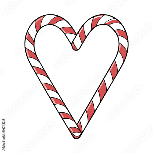 Heart-shaped candy cane vector illustration 