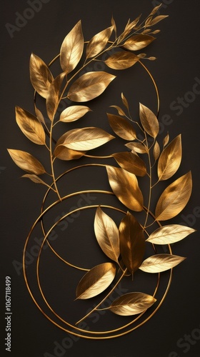 Wallpaper Mural Elegant golden foliage arrangement on a dark background, showcasing lush leaves in a modern design. Torontodigital.ca