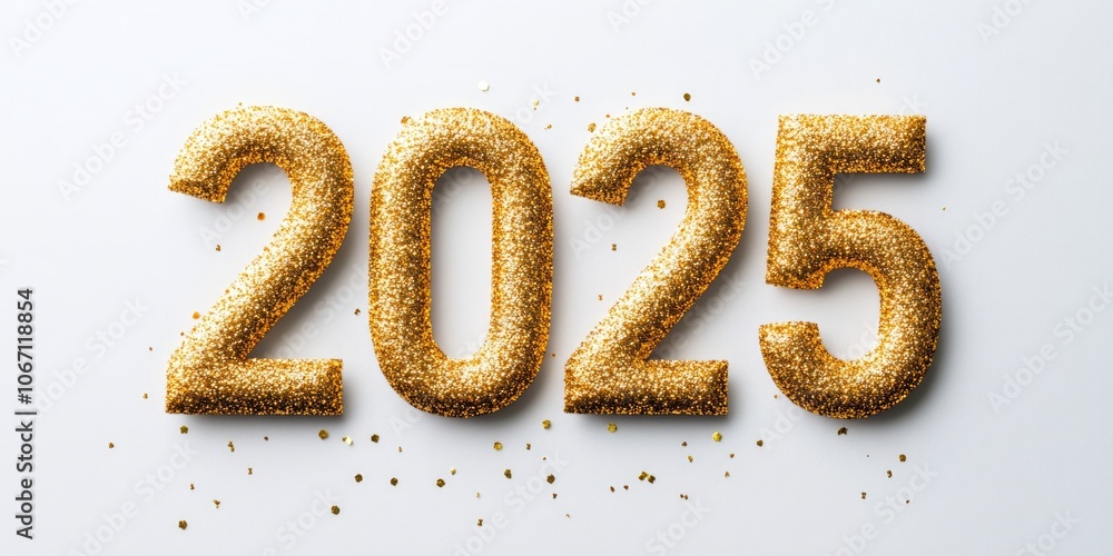 2025, made of golden shiny particles on a white background 2025, made of golden shiny particles on a white background