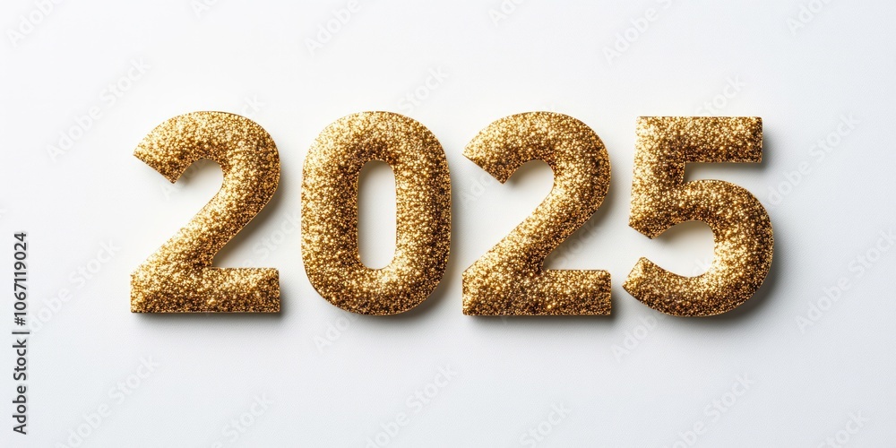 2025, made of golden shiny particles on a white background 2025, made of golden shiny particles on a white background