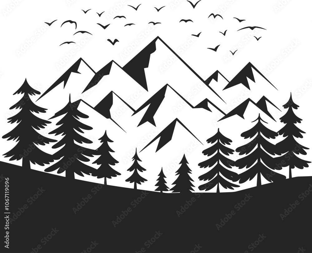 Fototapeta premium Mountain Range Silhouette Illustration with a white background