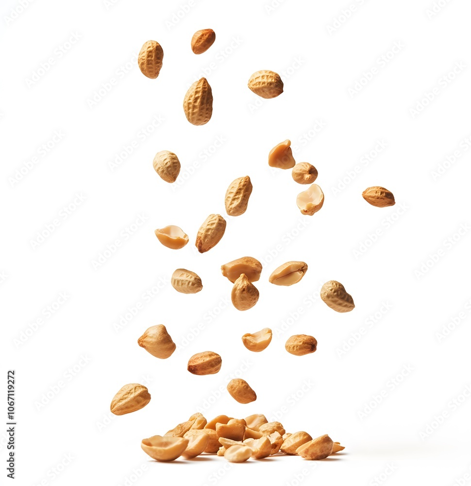 A Pile of Peanuts with Several Falling in the Air A Pile of Peanuts with Several Falling in the Air