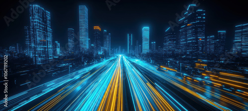 Long exposure of traffic and tall buildings