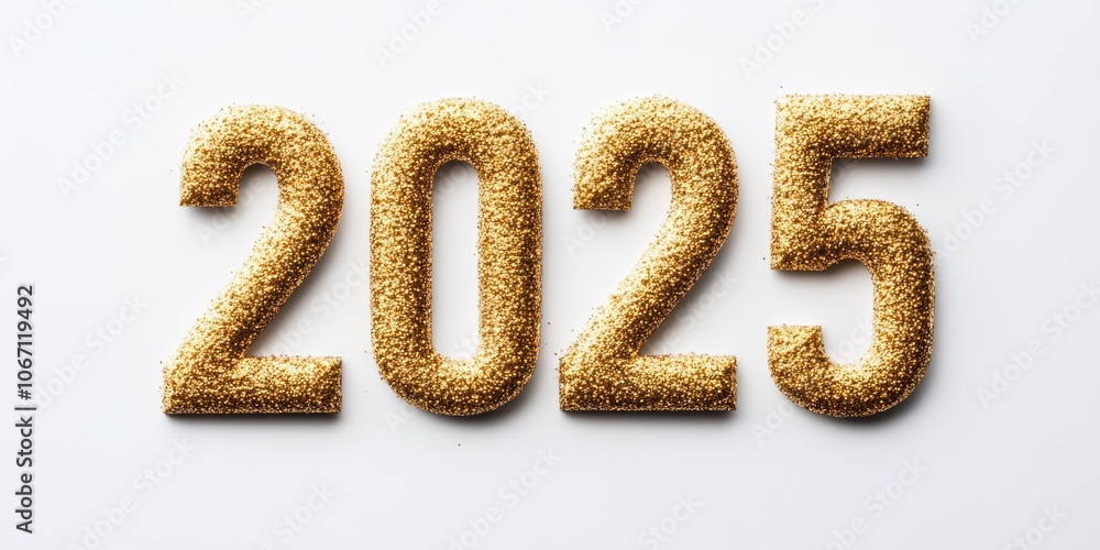 2025, made of golden shiny particles on a white background 2025, made of golden shiny particles on a white background