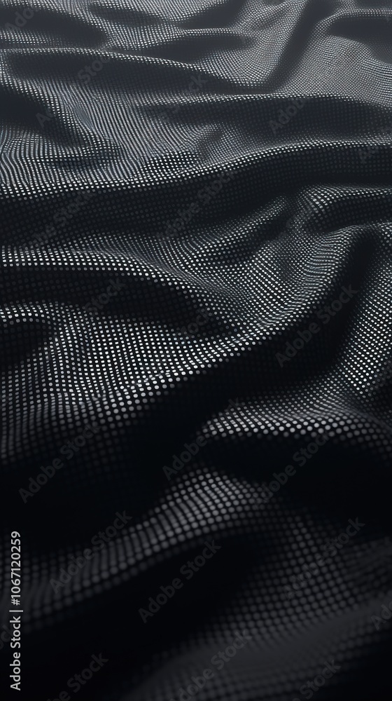 Close-up view of textured black fabric, showcasing elegant folds and intricate patterns. Close-up view of textured black fabric, showcasing elegant folds and intricate patterns.