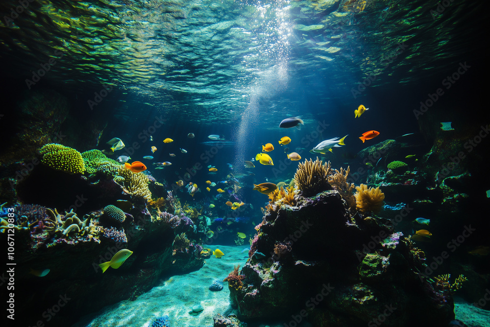 Fototapeta premium Underwater Fish Swimming, coral reef and fishes