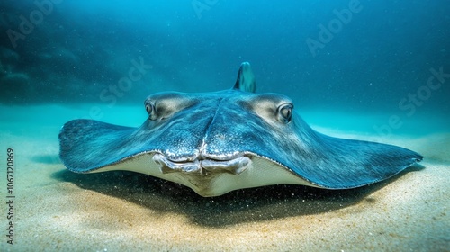 An up-close look at a stingray swimming photo