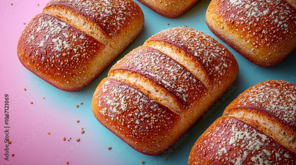 Freshly baked bread rolls delightfully topped with sesame seeds for every meal Freshly baked bread rolls delightfully topped with sesame seeds for every meal
