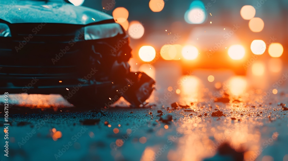 Dramatic Image of a Car Crashing into a Streetlight at Night Causing Sparks to Fly from the Point of Intense Impact on the Road The Scene Captures the Chaos and Energy of the Accident Dramatic Image of a Car Crashing into a Streetlight at Night Causing Sparks to Fly from the Point of Intense Impact on the Road The Scene Captures the Chaos and Energy of the Accident