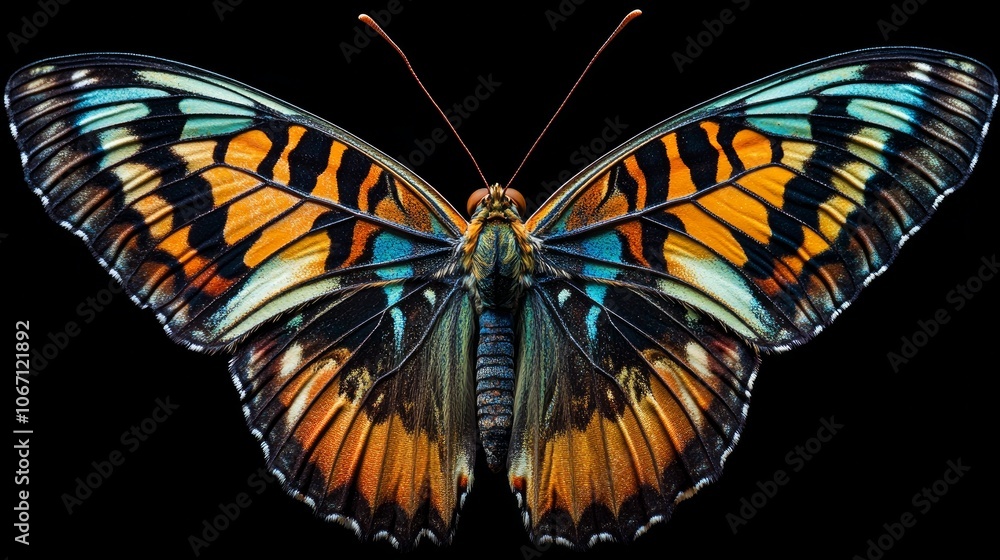 An exquisite close-up of a colorful butterfly with delicate wings An exquisite close-up of a colorful butterfly with delicate wings