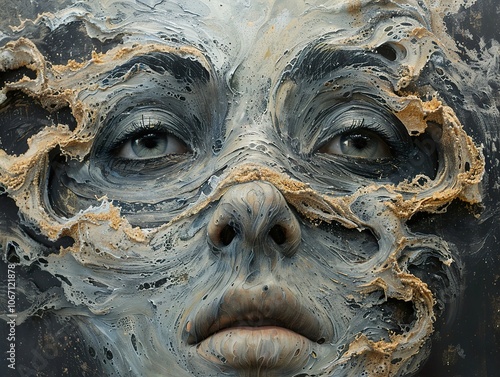 Surreal Abstract Portrait: A Dreamlike Face in Textured Detail