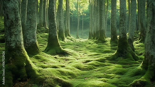 The trees in Spain's Ordesa National Park's enchanted Torla forests are covered in deep green moss, creating an enthralling natural artwork. photo