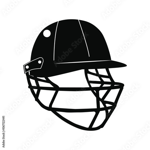 Cricket Helmet Vector Clip Art Outline Silhouette Set. Cricket Sport Helmet Minimal Isolated, Illustration Vector Collection.
 photo