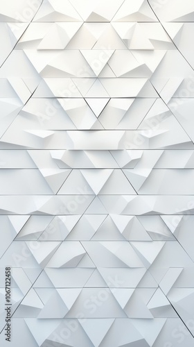 Abstract white geometric wall art showcasing layered triangles and intricate textures.