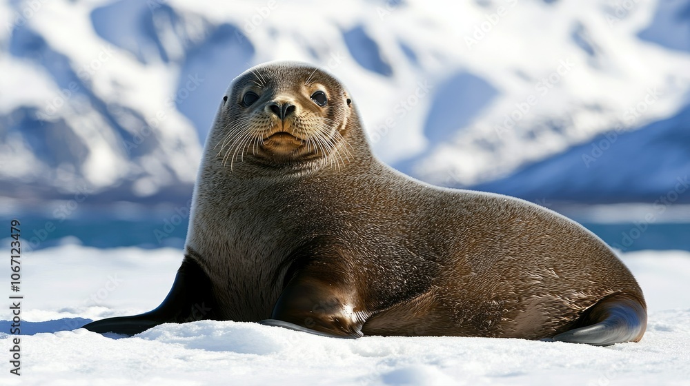 Fototapeta premium Sea Lion Relaxing on Snowy Landscape