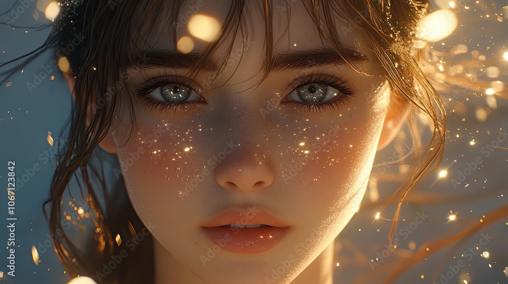 Stunning Girl with Sparkling Eyes and Soft Glow Stunning Girl with Sparkling Eyes and Soft Glow