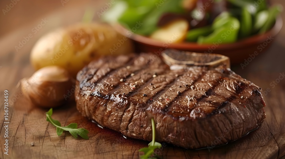 Perfectly Cooked Grilled T Bone Steak with a Crisp Crust Served Alongside a Baked Potato and a Fresh Vibrant Salad for a Delicious and Balanced Meal Perfectly Cooked Grilled T Bone Steak with a Crisp Crust Served Alongside a Baked Potato and a Fresh Vibrant Salad for a Delicious and Balanced Meal