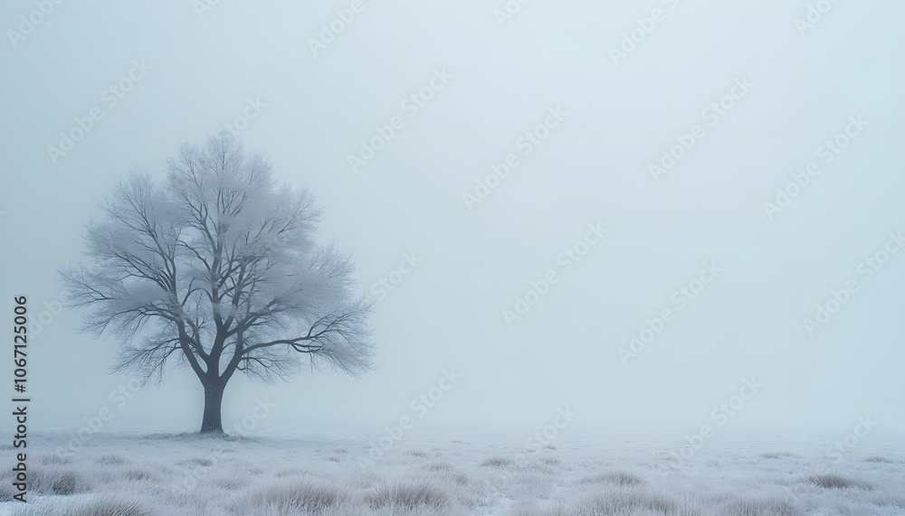 Snowy landscape with a lonely tree Snowy landscape with a lonely tree