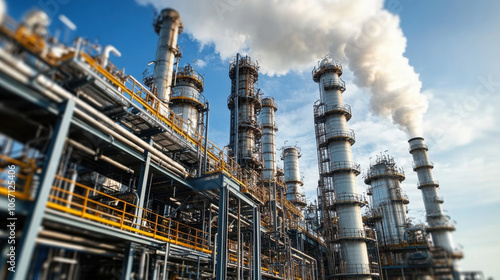 Wallpaper Mural A modern industrial complex with tall smokestacks emitting steam against a blue sky, reflecting a significant energy production environment. Torontodigital.ca