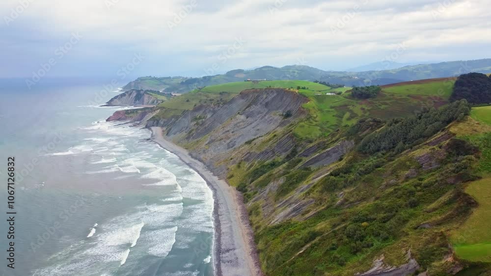 Aerial view of the Flysch Begiratokia is part of the basque coast. Deba, Gipuzkoa, Spain. Aerial view of the Flysch Begiratokia is part of the basque coast. Deba, Gipuzkoa, Spain.