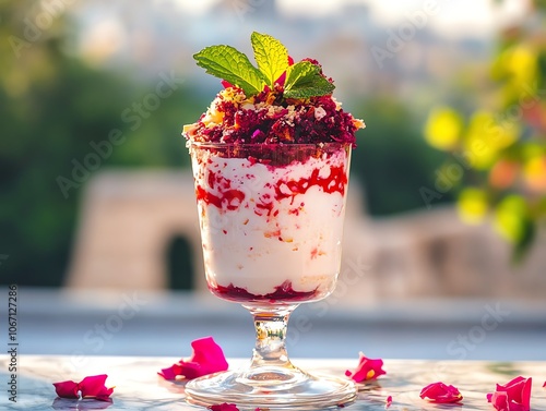 Elegant glass of faloodeh with rosewater and lime photo