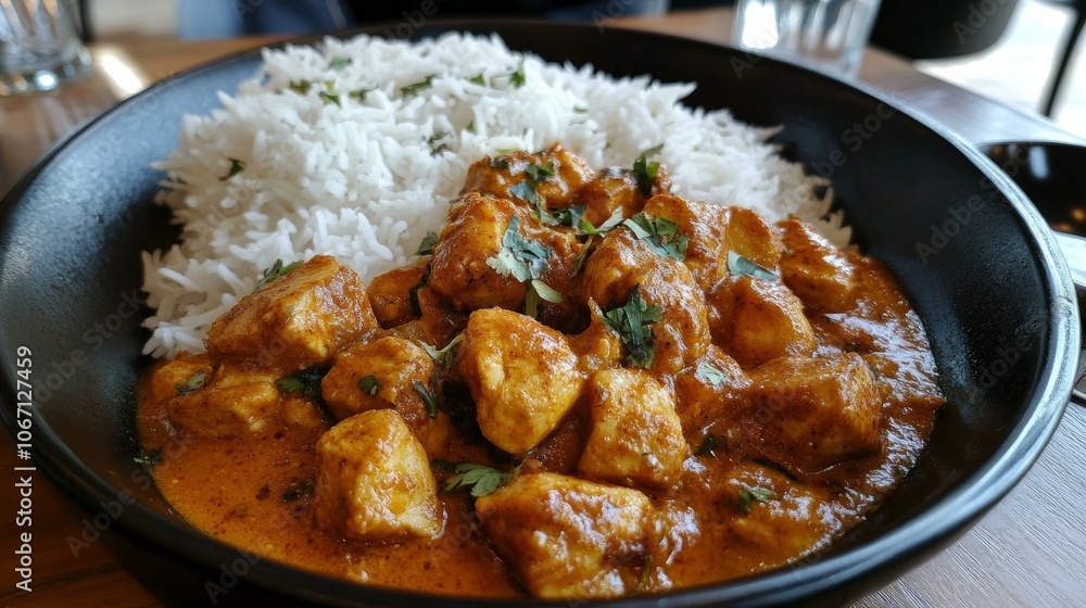 Along with fluffy rice, this fiery Indian meal consists of marinated chicken cooked in a mixture of flavorful spices and herbs. Along with fluffy rice, this fiery Indian meal consists of marinated chicken cooked in a mixture of flavorful spices and herbs.