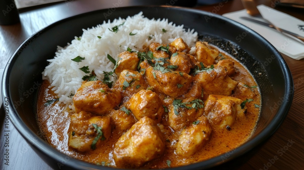 Along with fluffy rice, this fiery Indian meal consists of marinated chicken cooked in a mixture of flavorful spices and herbs. Along with fluffy rice, this fiery Indian meal consists of marinated chicken cooked in a mixture of flavorful spices and herbs.