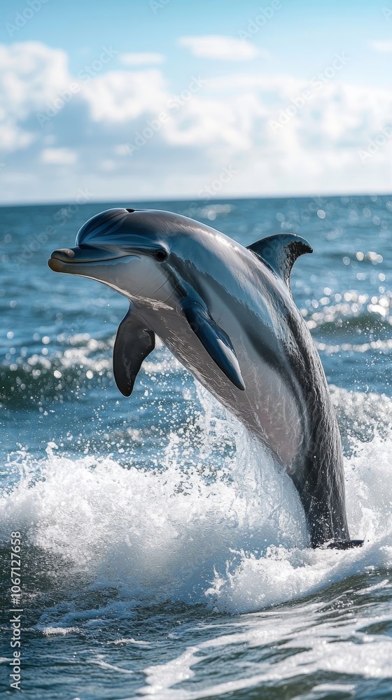 Fototapeta premium Dolphin jumping through surf.