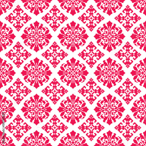 Pixel fabric pattern, bright pink color