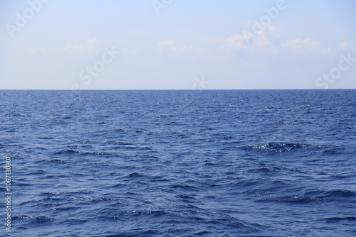 Empty Sea Landscape on a Sunny Day: Vast Tranquil Waters Under Clear Blue Skies