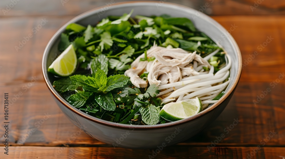 Mouthwatering Asian Style Noodle Dish Served in a Stylish Bowl with Aromatic Chicken Broth Tender Chicken and an Array of Fresh Herbs Mouthwatering Asian Style Noodle Dish Served in a Stylish Bowl with Aromatic Chicken Broth Tender Chicken and an Array of Fresh Herbs