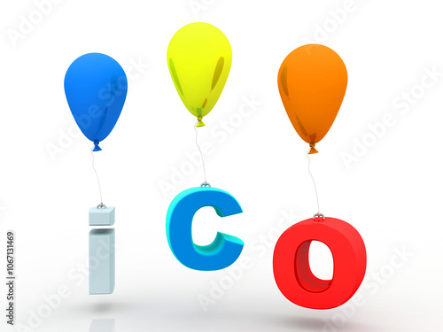 3d rendering Initial coin offering with balloon photo