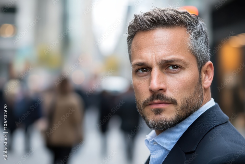 A focused man in a business suit stands confidently in a busy urban area, embodying assurance and readiness in a fast-paced environment during the day. A focused man in a business suit stands confidently in a busy urban area, embodying assurance and readiness in a fast-paced environment during the day.