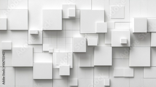 Many white cubes that are stacked together on a wall, white backgroudn