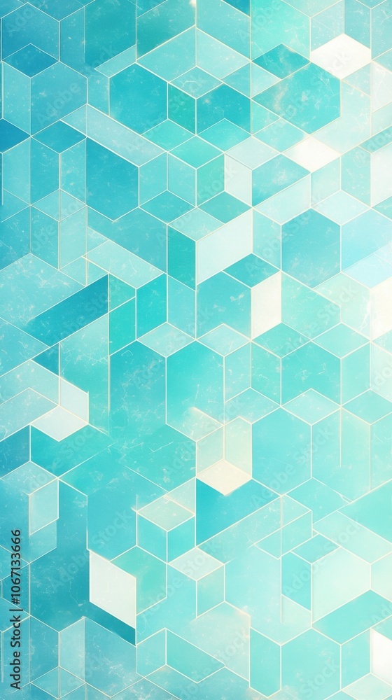 Abstract geometric pattern with shades of turquoise and aqua, creating a serene and modern visual aesthetic. Abstract geometric pattern with shades of turquoise and aqua, creating a serene and modern visual aesthetic.