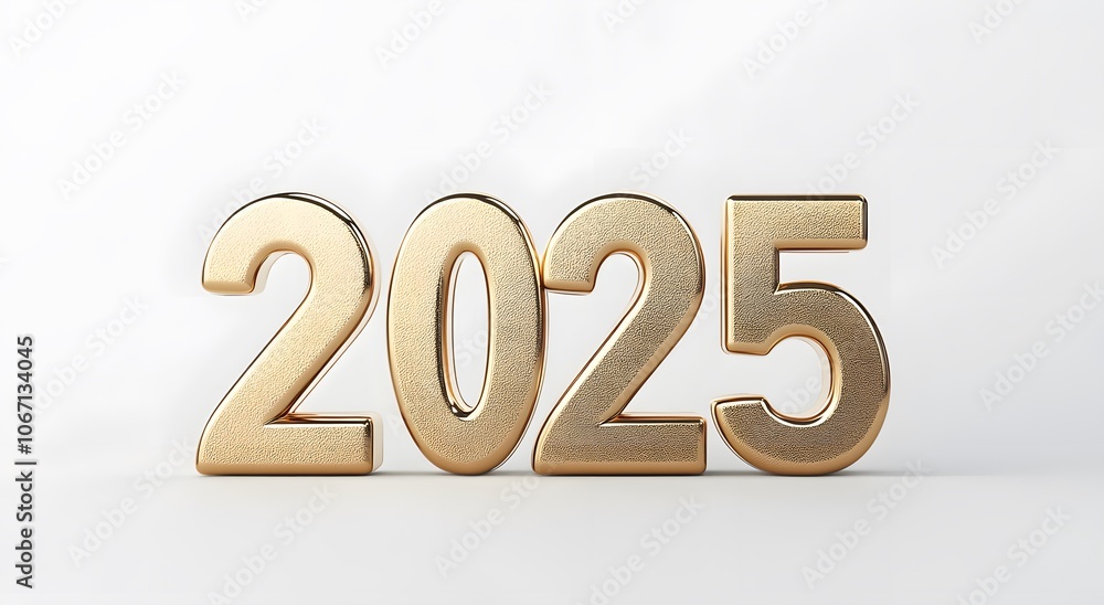 Golden 3D Numerals Representing the Year 2025