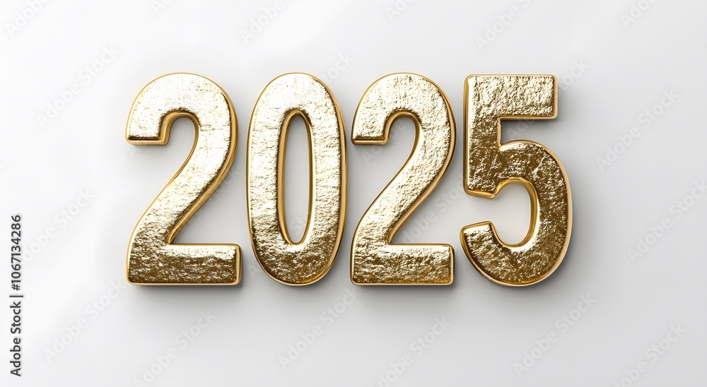 Golden 3D Number 2025 on a White Background Golden 3D Number 2025 on a White Background