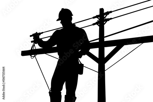 Lineman silhouette, Electric worker silhouette, Lineman line worker silhouette.