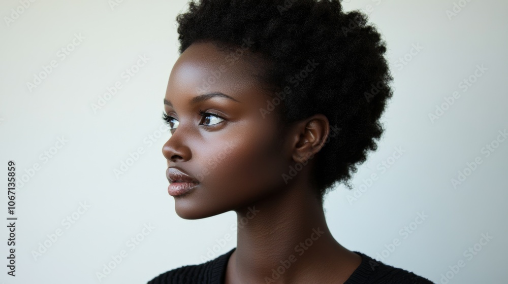Beautiful Black Woman Profile Short Afro Hair Skincare Portrait Beautiful Black Woman Profile Short Afro Hair Skincare Portrait