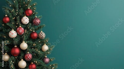 Christmas tree with dreidels hanging as ornaments, playful holiday mix photo