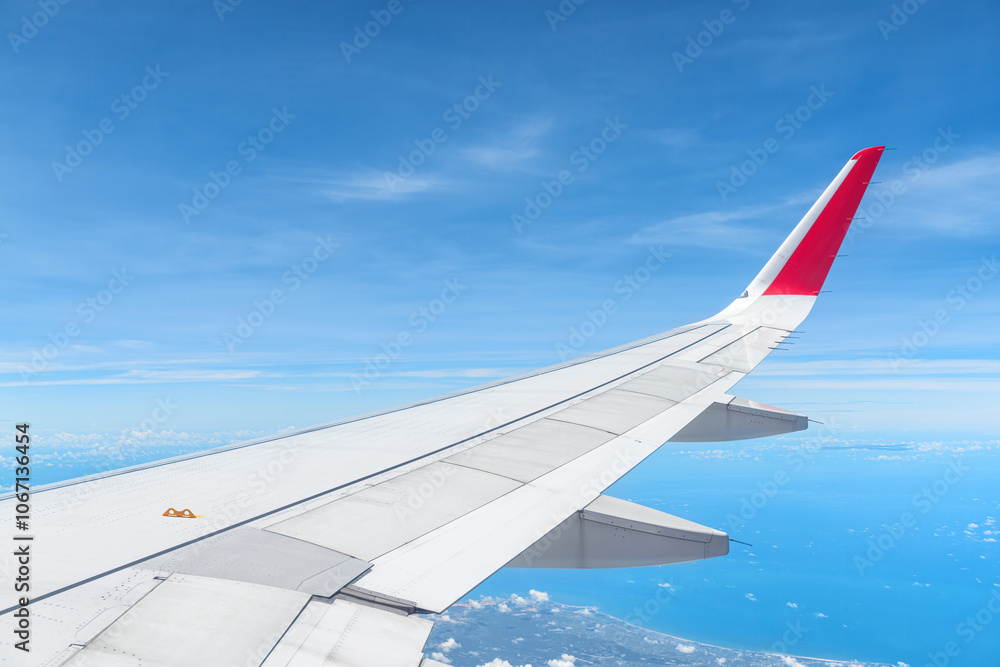 Awesome view of the Earth under the airplane wing Awesome view of the Earth under the airplane wing