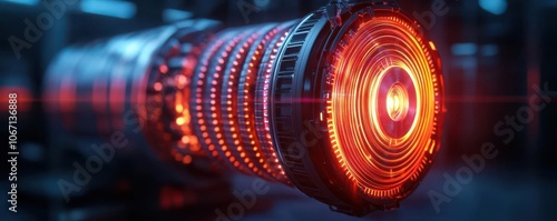 Futuristic electric motor with rotating magnetic fields visible through a translucent casing, energy sparks flying, Futuristic Motor, magnetic propulsion, nextlevel power photo