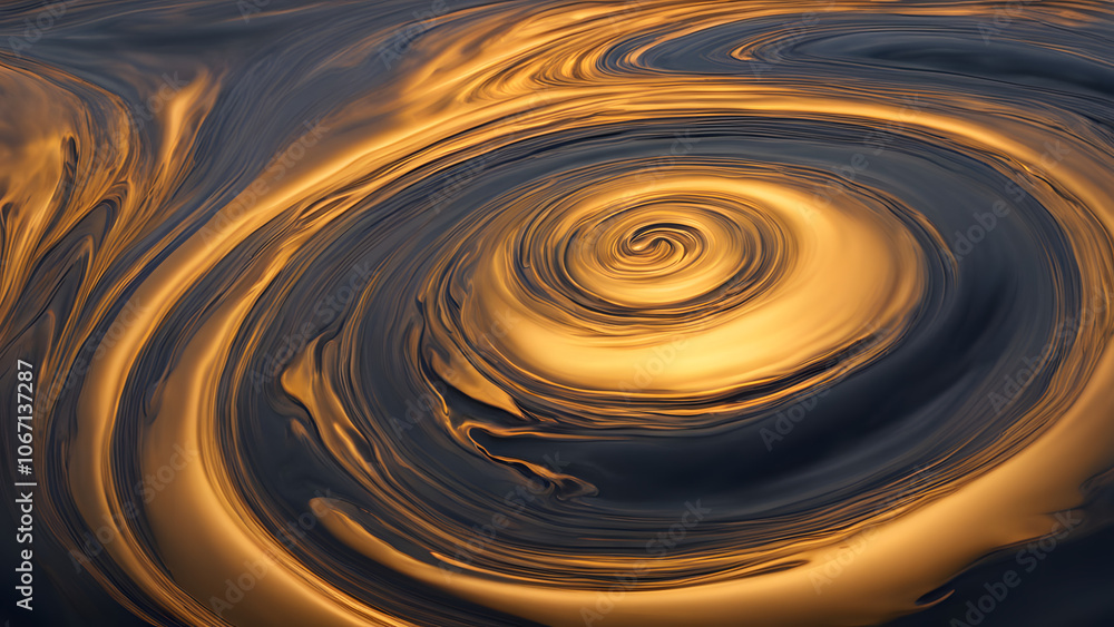 A swirling liquid metal surface reflecting golden hues glowing softly under a dark stormy sky, AI Generated A swirling liquid metal surface reflecting golden hues glowing softly under a dark stormy sky, AI Generated