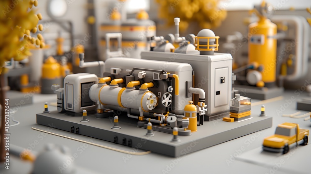 Detailed 3D of a hydrogen production facility that harnesses renewable energy from wind turbines and solar panels to power the industrial processes of hydrogen distribution Detailed 3D of a hydrogen production facility that harnesses renewable energy from wind turbines and solar panels to power the industrial processes of hydrogen distribution